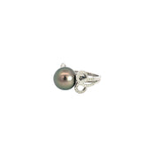 14k White Gold .52ct F VS2 Round Diamond and 12mm Tahitian Pearl Ring